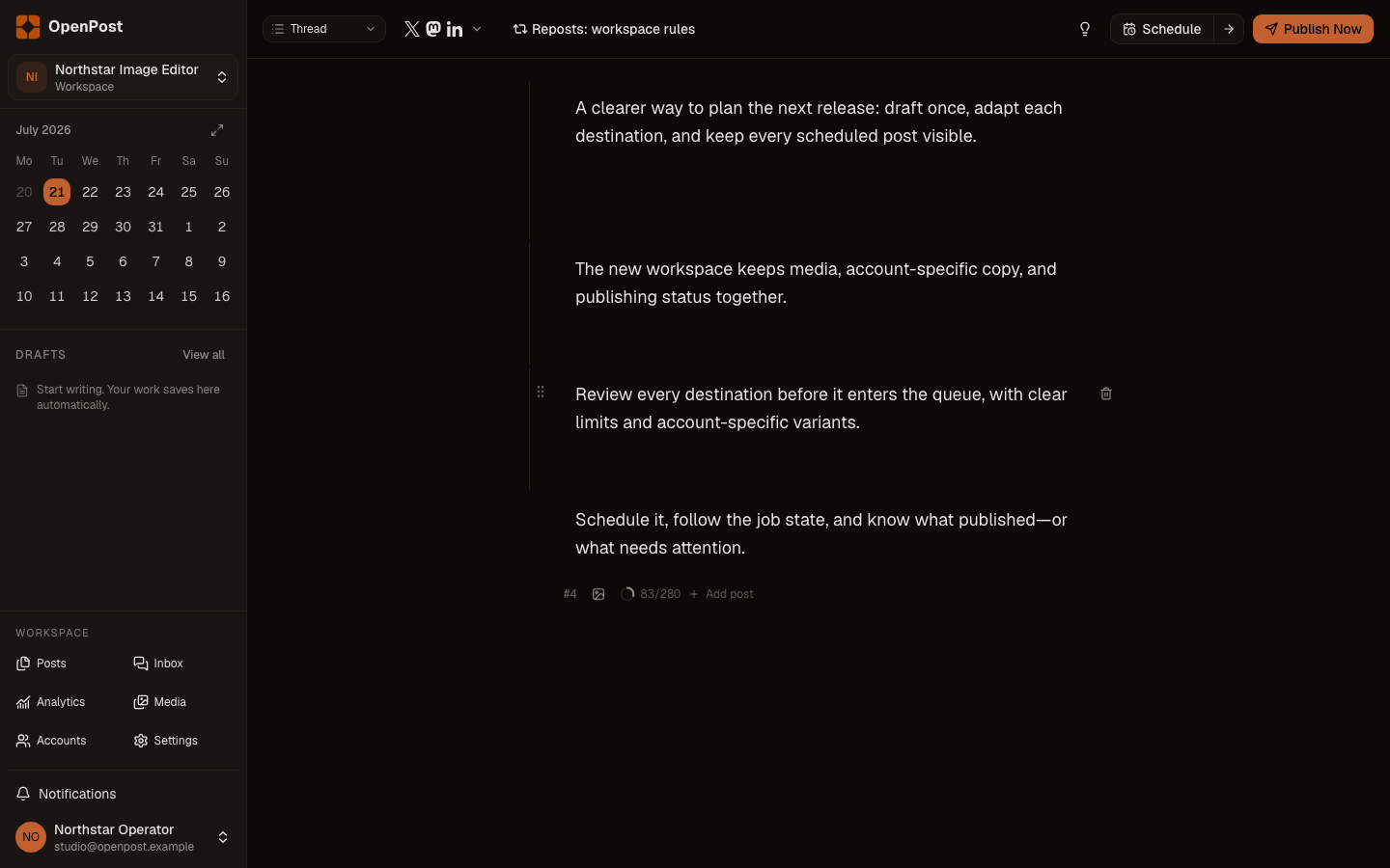 OpenPost main dashboard